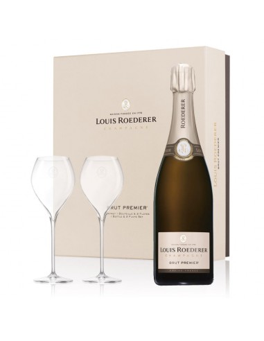 Champagne brut Roederer Premier Coffret 1 bouteille + 2 flûtes - 75cl pas cher 