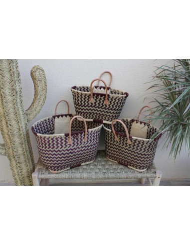 Superbe Panier sac cabas - Smoke & Naturel - 3 TAILLES - tressé main Madagascar - idéal courses, marchés, plage ... raphia Pour