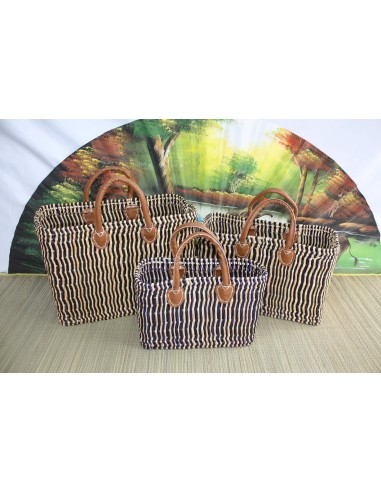 PANIER roseau Cabas tressé en Jonc - BLEU MARINE - Sac marchés, courses, plage... osier rotin 50% de réduction en Octobre 2024