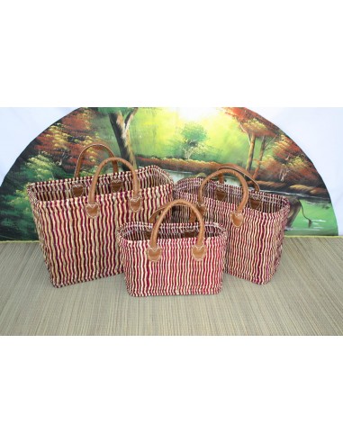 Panier de courses osier souple - Paille & Fuchsia - 3 Tailles - Tressé en Jonc Roseau basket pas cher