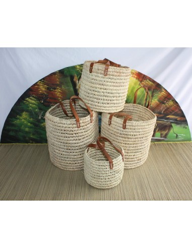 Panier Corbeille de rangement ROND - Tressé Main en Palmier - 100% NATUREL & ORIGINAL - français