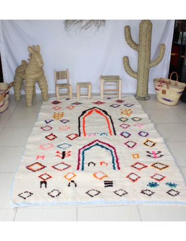 GRAND Tapis Marocain Beni Ouarain - Motif berbère Multicolore - 100% Laine de mouton - Tissé Main - commande en ligne