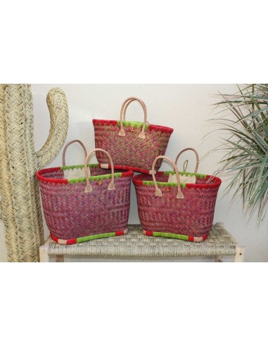 Cabas à courses tressé de Madagascar - Panier Sac Rouge & Vert - Artisanal - 3 tailles au choix - rembourrage situé sous