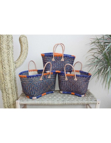 Cabas à courses de Madagascar - Panier Bleu & Orange - Sac tressé Artisanal - 3 tailles au choix - store