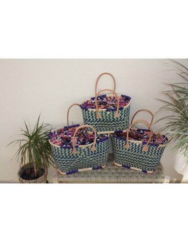 Panier de courses avec Pochon Tissu WAX Multicolore Orangé & Fuchsia - Cabas marchés - Sac de plage - 3 TAILLES - français