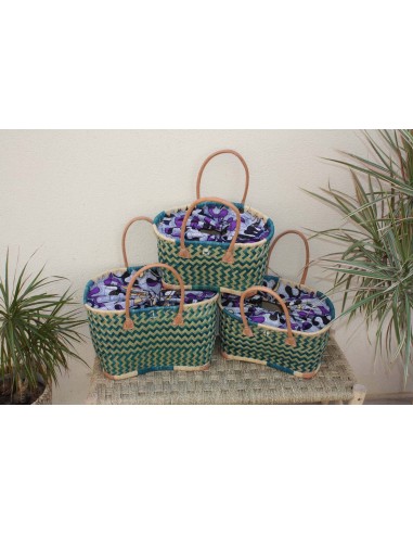 Panier de courses TURQUOISE - Tissu Pochon WAX africain Multicolore - Cabas marché - Sac de plage - 3 TAILLES - outlet