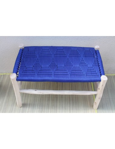 SUPERBE BANC tressage Nylon BLEU - Bois de Citronnier - Banquette tressée Main - Décoration tendance en linge