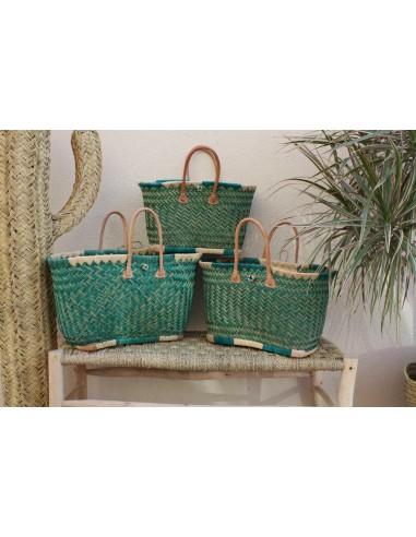 BEAU Panier Turquoise XXL de MADAGASCAR - 3 tailles - Sac Cabas - courses , marchés , plage ... rembourrage situé sous