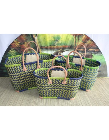 Superbe Panier sac cabas en Paille - 3 TAILLES - tressé main bleu et vert - idéal courses , marchés , plage , déco... 2023