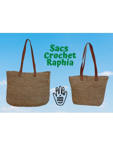 SAC CROCHET RAPHIA - Anses Longues - Double tressage & Pochette zippé - Entièrement Fait Main - Artisanat Madagascar - l'achat 