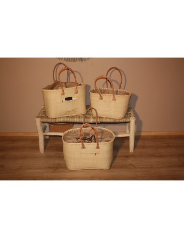 Panier Beige Naturel - Doublé Rabane + Poche zippée - Sac Cabas Anses Longues - 3 TAILLES - Marchés, courses, plage... acheter