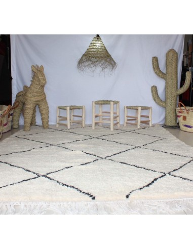 GRAND Tapis Marocain Beni Ouarain - Blanc motif Losange - Artisanal Berbère - 100% Laine de mouton votre restaurant rapide dans 