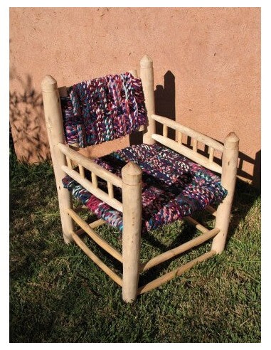 GROS FAUTEUIL en Bois et Tissu Recyclé - 100% ARTISANAL - Orginal & Confortable ! en linge