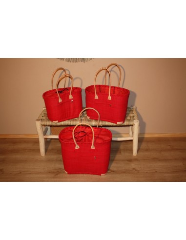 Panier Doublure Rabane Rouge + Poche zippée - Sac Cabas Anses Longues - 3 TAILLES - Marchés, courses, plage... les muscles